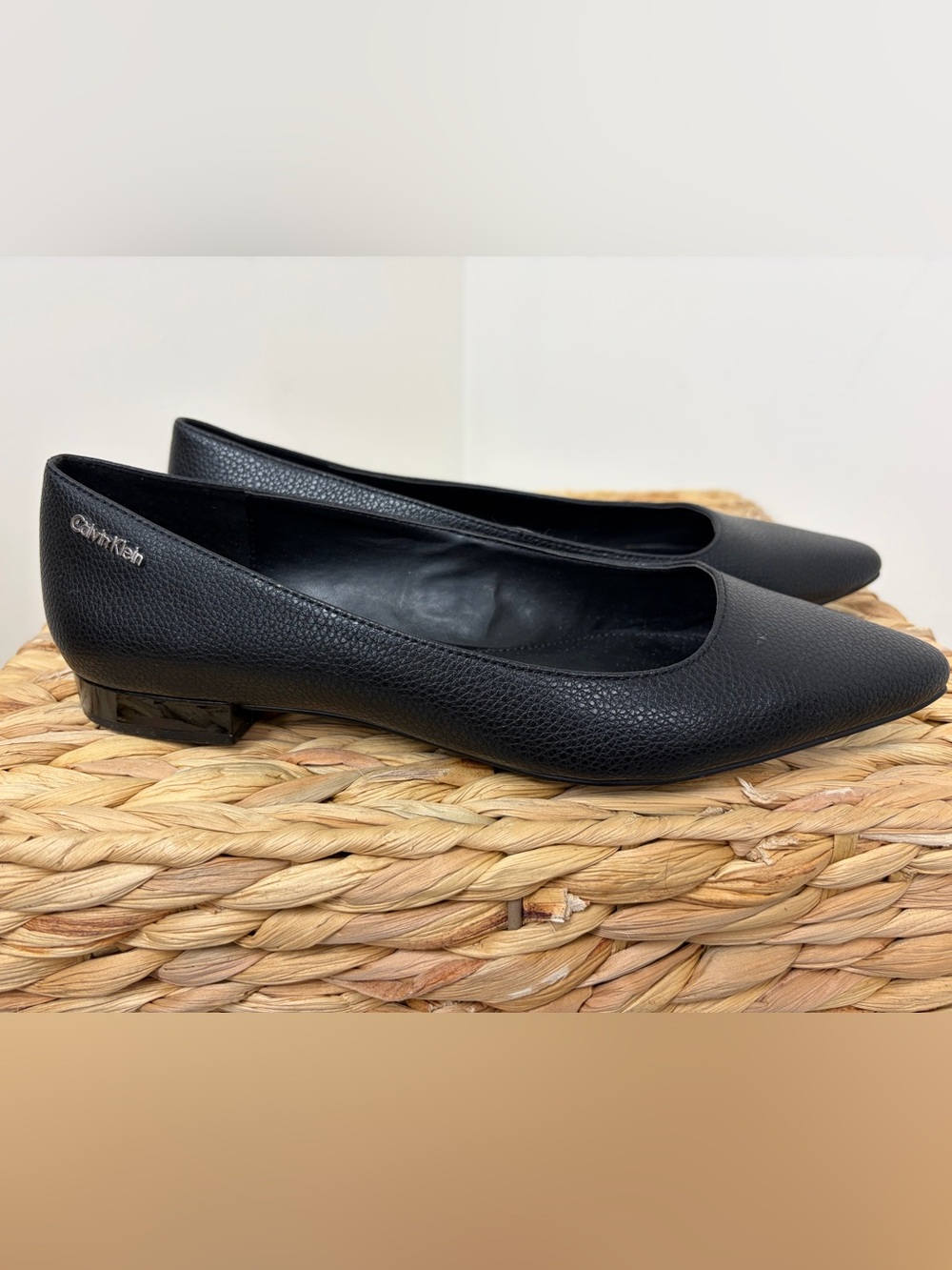 Calvin Klein Black Pebbled Pointed Toe Flats